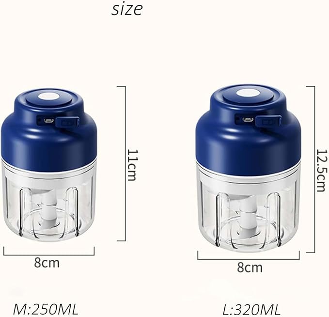 Household Electric Garlic Crusher, Electric Garlic Chopper, Mini Portable Veggie Chopper with 4/6 Stainless Steel Blades, Wireless Rechargeable Food Cutter for Garlic, Onion, Chili (2PCS-C,250ML)
