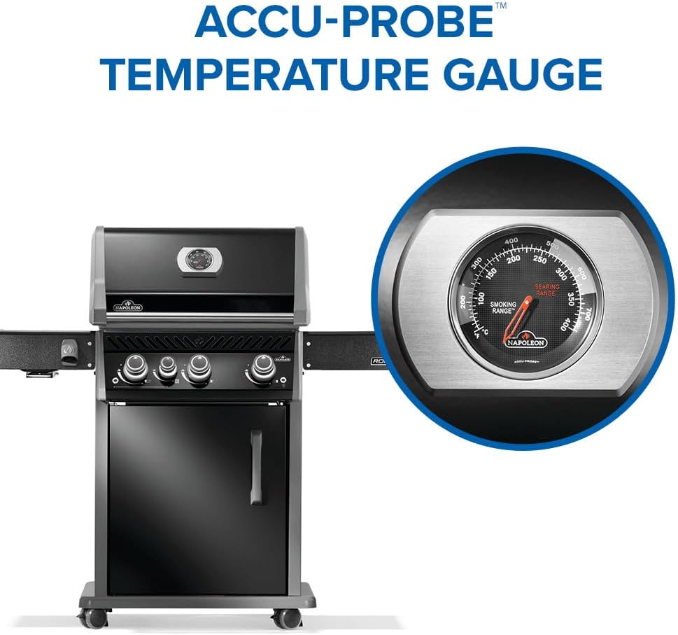 Napoleon Rogue PRO 425 Propane Gas Grill with Infrared Side Burner, Black, Durable 4-Burner Backyard Grill