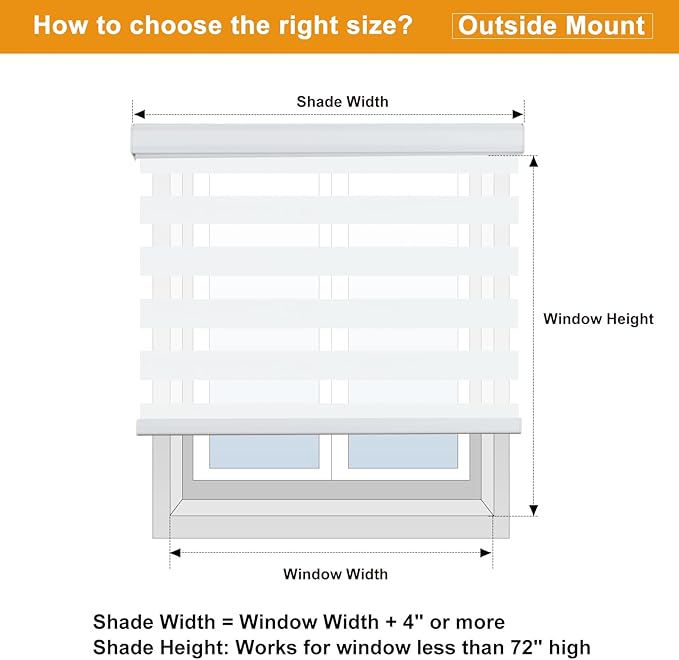 Persilux Cordless Zebra Blinds for Windows, Roller Shades for Windows (34.5" W x 64" H, White) Dual Layer Fabric for Day and Night,Room Darkening Shades for Home, Office, Bedroom and Living Room