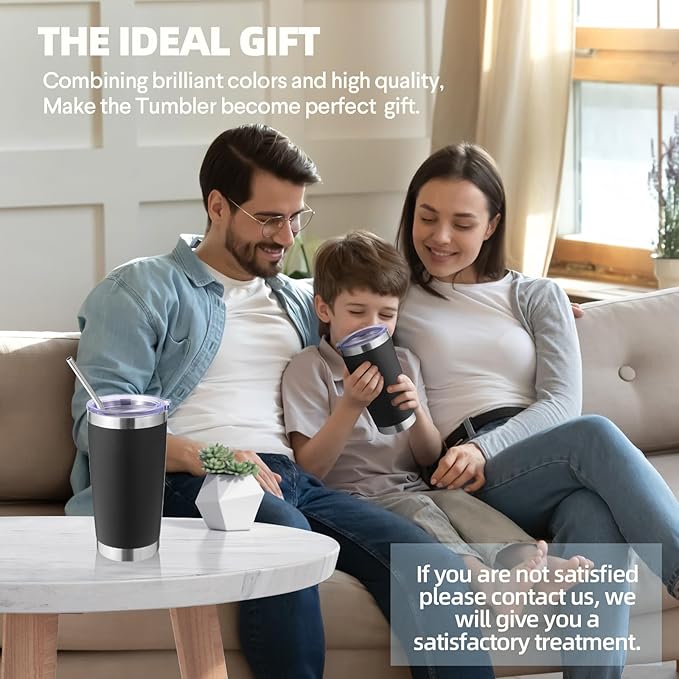 Volhoply 20oz Stainless Steel Tumbler with Lid and Straw Bulk 12 Pack,Double Wall Insulated Travel Iced Coffee Mug Fits Cup Holder,Powder Coated Cups for Hot/Cold Drinks,Christmas Gifts(Black,12 Set)