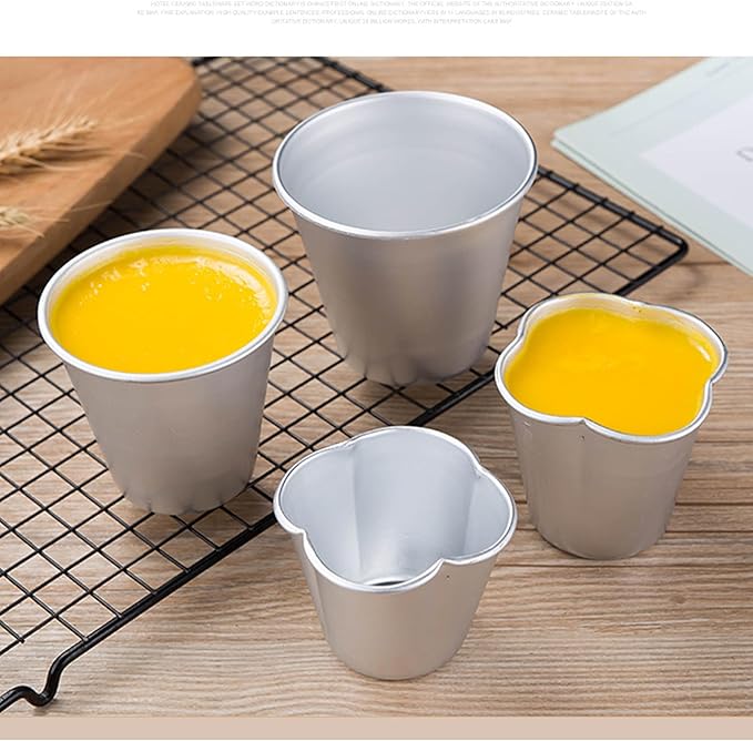 6 Pcs Popover Pan, Aluminium Pudding Tin Cup Baking Maker, Individual Muffin Chocolate Molten Brownie Tumbler Raspberry Souffle Cupcake Pudding Mould - Five-Petaled Flower Shape 3"x 2.4"