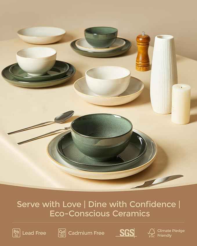 Plates and Bowls Sets for 8, 24 Piece Dinnerware Set for Large Families & Entertaining, Elegant Design, Dishwasher & Microwave Safe, Chip Resistant and Durable, Yellow White