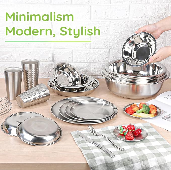 304(18/8) Stainless Steel Mixing Bowls for Kitchen, 10 Pack 6.3" 13.67 fl.oz Metal Mixing Bowls Set Stackable for Baking Serving Cooking Food Prep Storage Dishwasher Safe Lightweight