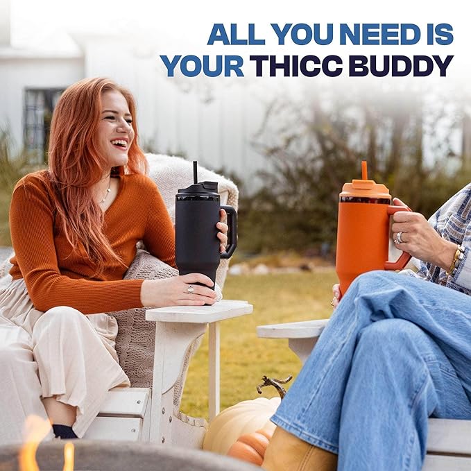 Thicc Buddy - 40 oz Stainless Steel Vacuum Insulated Tumbler with Lid and Straw for Water - Travel Mug Cupholder Friendly - Gifts for Women Men Him Her (Blue Pencil)