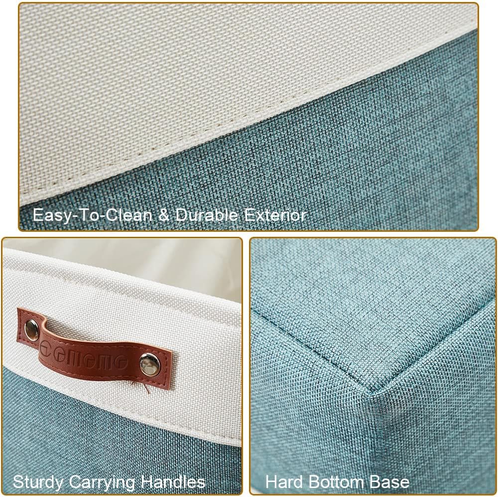 DECOMOMO Storage Baskets for Shelves - Fabric Storage Bins, Linen Closet Organizers and Storage (Green & White, XL - 3 Pack)