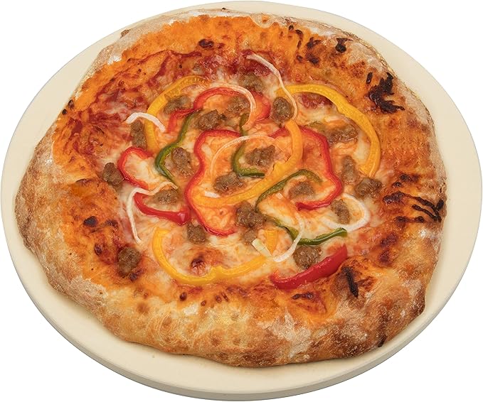 Pizza Stone for Oven, Grill, BBQ - Round 5/8 Inch Extra Thick Baking Stone w Safe Even Heating- XL 16.5" Pan for Crispy Crust, Heavy Duty Cordierite Holds High Temp- Kitchen Essential Must Have Gift