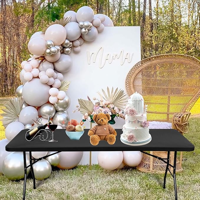 6 Pack Black Elastic Rectangle Table Top Cap Cover, Fits 4' Tables, 30" W x 48" L
