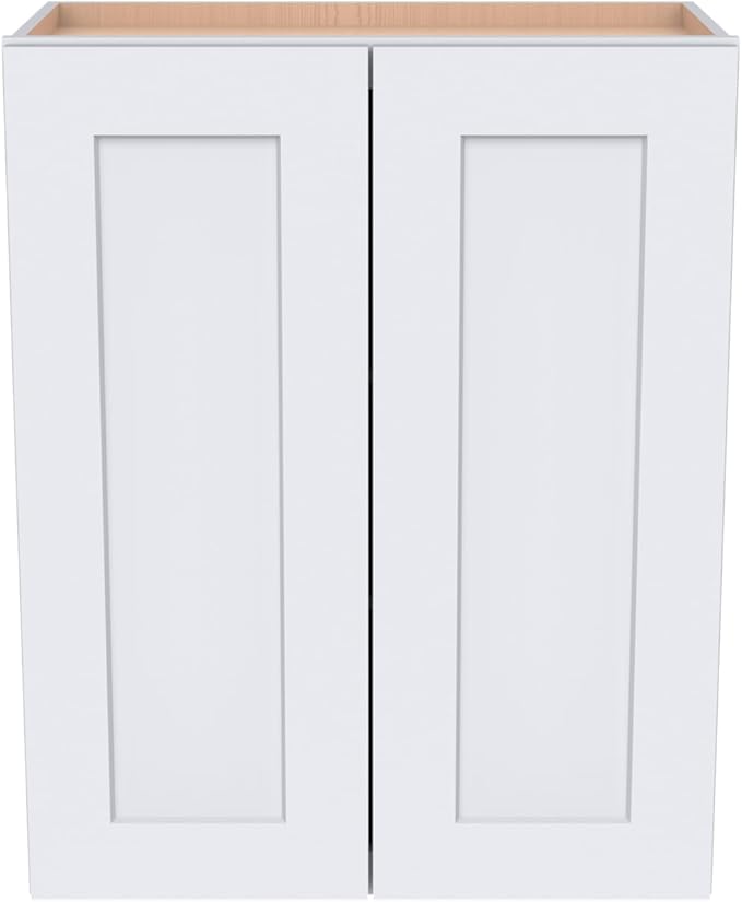 Wall-Mounted Cabinet – Solid Wood Shaker Style Medicine Cabinet with Adjustable Shelves & Soft-Close Doors for Bathroom, Kitchen, and Office Storage (White, 33" W x 12" D x 42" H)