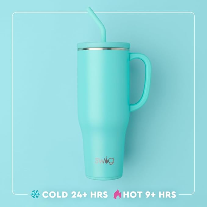 Swig Life 40oz Mega Mug, 40 oz Tumbler with Handle and Straw, Cup Holder Friendly, Dishwasher Safe, Extra Large Insulated Tumbler, Stainless Steel (Garden Party)