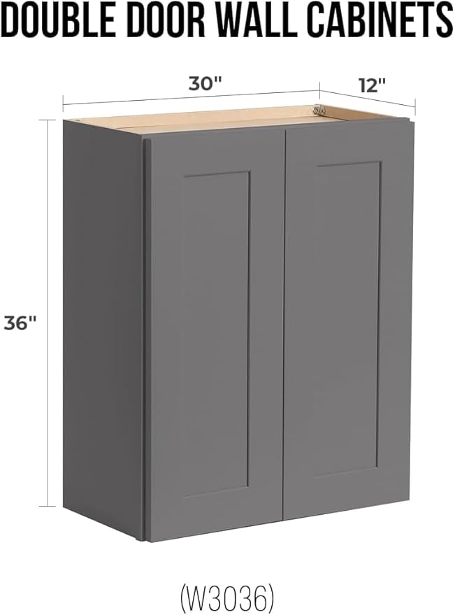 Wall-Mounted Cabinet – Solid Wood Shaker Style Medicine Cabinet with Adjustable Shelves & Soft-Close Doors for Bathroom, Kitchen, and Office Storage (Pebble Gray, 42" W x 12" D x 36" H)