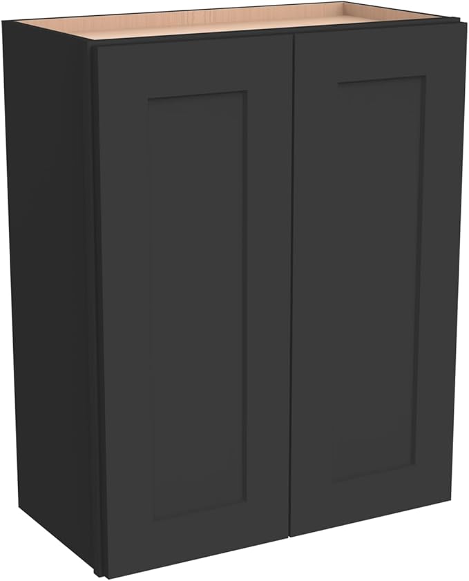 Wall-Mounted Cabinet – Solid Wood Shaker Style Medicine Cabinet with Adjustable Shelves & Soft-Close Doors for Bathroom, Kitchen, and Office Storage (Charcoal Black, 33" W x 12" D x 36" H)