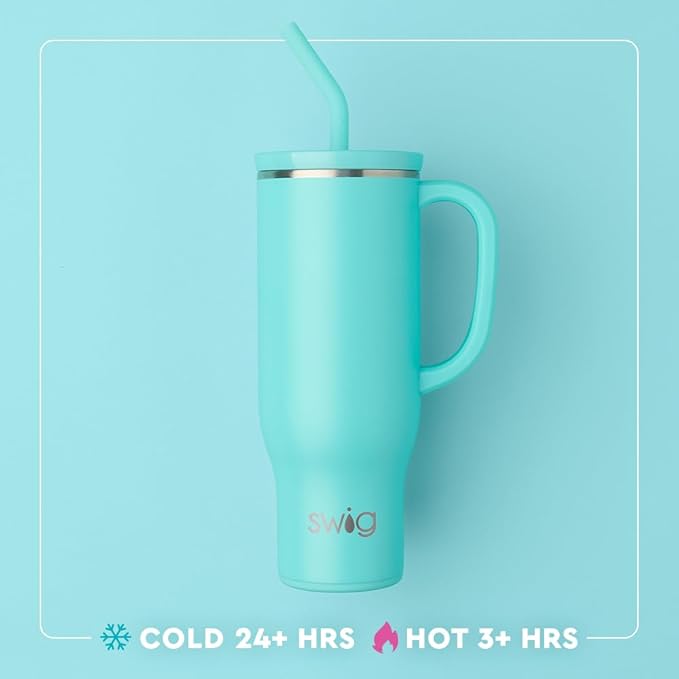 Swig Life 30oz Mega Mug, 30oz Tumbler with Handle and Straw, Large Insulated Tumblers, Cup Holder Friendly Travel Mug, Stainless Steel 30 oz Tumbler, Reusable Insulated Water Bottle (Perfect Pines)