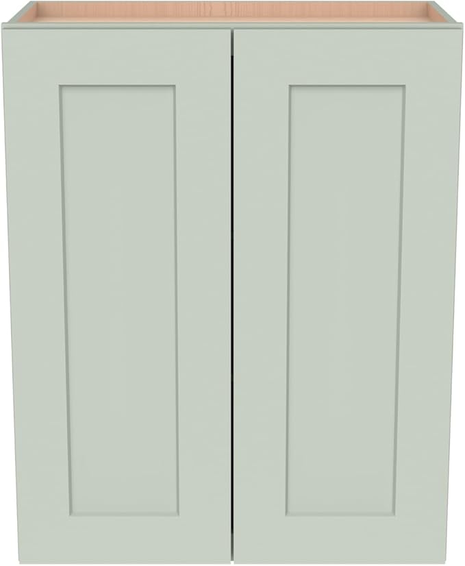 Wall-Mounted Cabinet – Solid Wood Shaker Style Medicine Cabinet with Adjustable Shelves & Soft-Close Doors for Bathroom, Kitchen, and Office Storage (Jade Green, 36" W x 12" D x 36" H)
