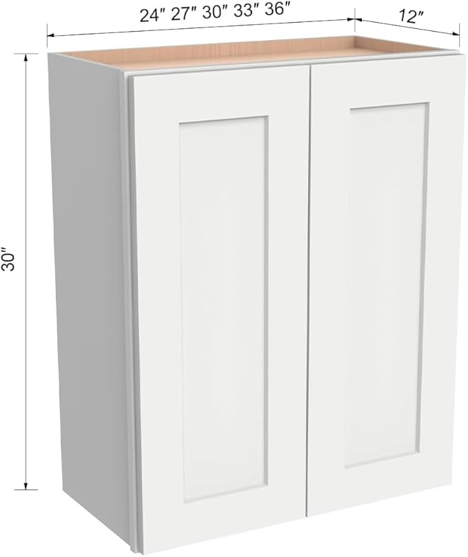 Wall-Mounted Cabinet – Solid Wood Shaker Style Medicine Cabinet with Adjustable Shelves & Soft-Close Doors for Bathroom, Kitchen, and Office Storage (Origami White, 30" W x 12" D x 30" H)