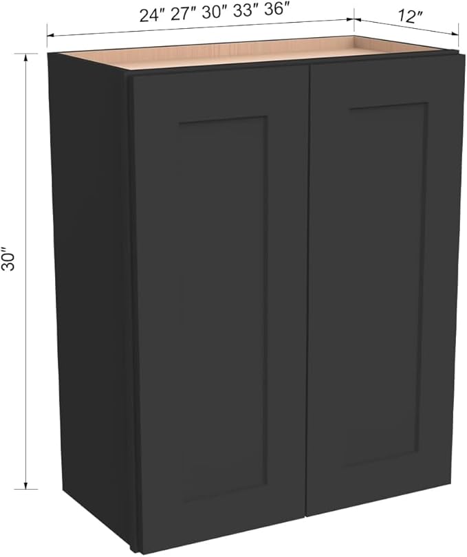 Wall-Mounted Cabinet – Solid Wood Shaker Style Medicine Cabinet with Adjustable Shelves & Soft-Close Doors for Bathroom, Kitchen, and Office Storage (Charcoal Black, 30" W x 12" D x 42" H)