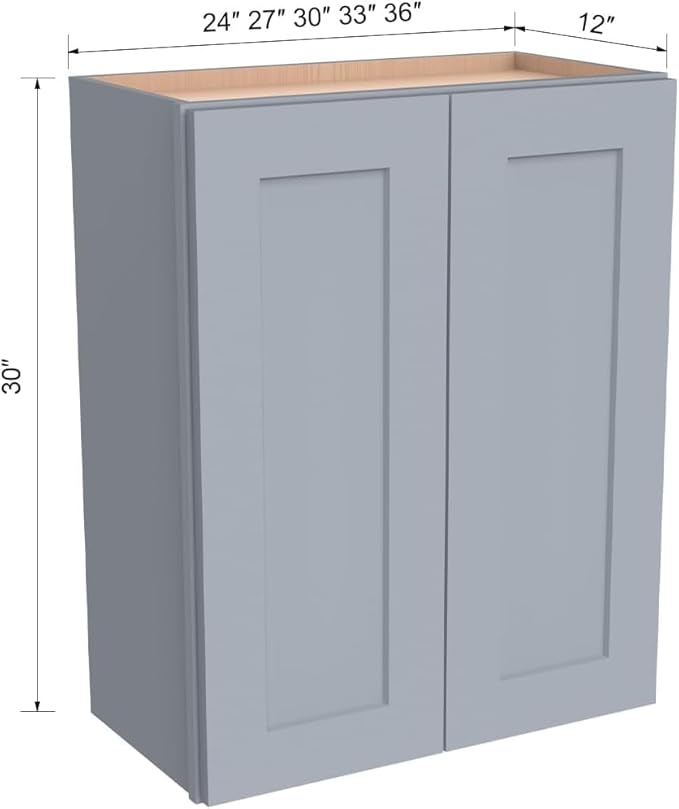 Wall-Mounted Cabinet – Solid Wood Shaker Style Medicine Cabinet with Adjustable Shelves & Soft-Close Doors for Bathroom, Kitchen, and Office Storage (Grey, 33" W x 12" D x 42" H)