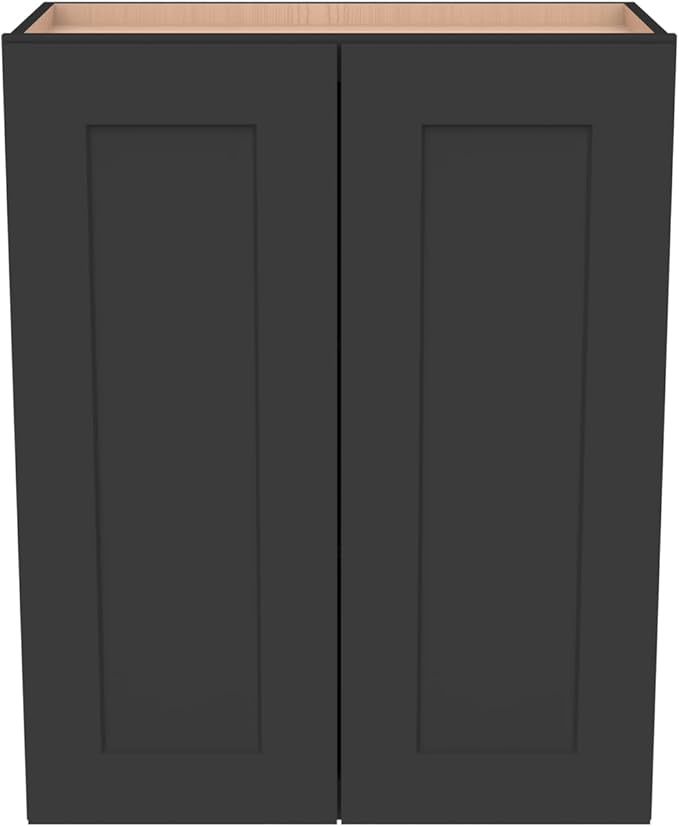 Wall-Mounted Cabinet – Solid Wood Shaker Style Medicine Cabinet with Adjustable Shelves & Soft-Close Doors for Bathroom, Kitchen, and Office Storage (Charcoal Black, 30" W x 12" D x 30" H)