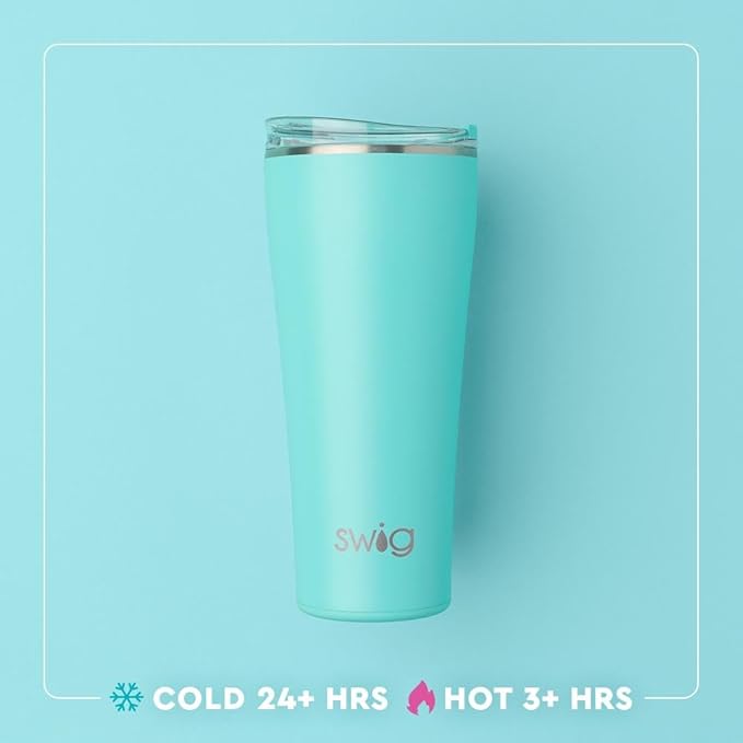 Swig Life 32oz Insulated Tumbler, Travel Coffee Tumbler with Lid, Cup Holder Friendly Travel Coffee Mug, Stainless Steel, 32 oz, Reusable Insulated Mug with Lid (Strawberry Shortcake)