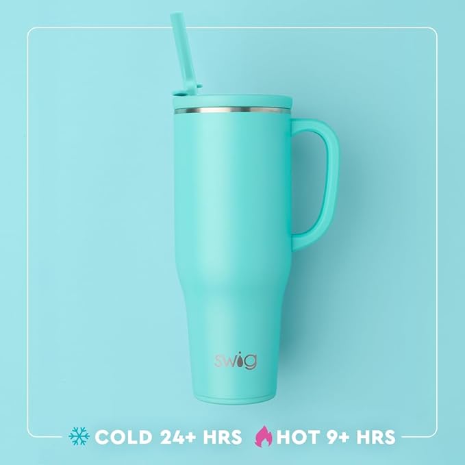 Swig Life 40oz Leak Proof Mega Mug, 40oz Leak Proof Tumbler with Handle and Straw, Extra Large Insulated Tumblers, Cup Holder Friendly Travel Mug, Reusable Leakproof Water Bottle (Lemon Meringue)