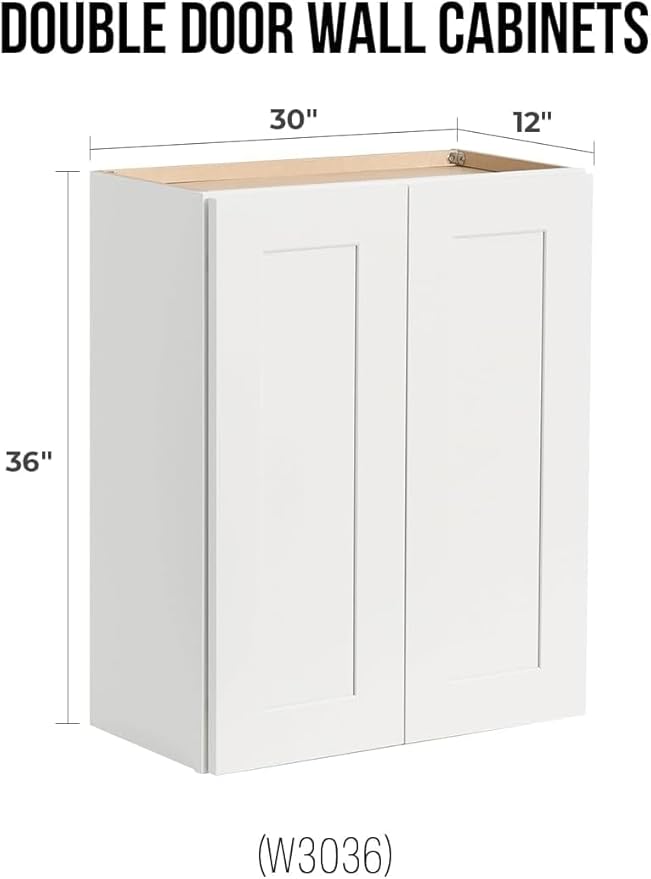 Wall-Mounted Cabinet – Solid Wood Shaker Style Medicine Cabinet with Adjustable Shelves & Soft-Close Doors for Bathroom, Kitchen, and Office Storage (White, 36" W x 12" D x 30" H)