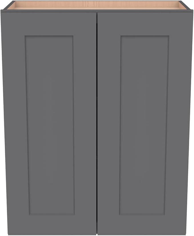 Wall-Mounted Cabinet – Solid Wood Shaker Style Medicine Cabinet with Adjustable Shelves & Soft-Close Doors for Bathroom, Kitchen, and Office Storage (Pebble Gray, 33" W x 12" D x 36" H)