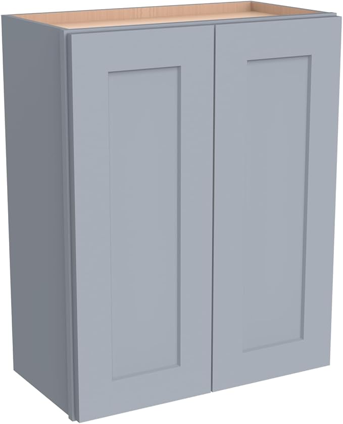 Wall-Mounted Cabinet – Solid Wood Shaker Style Medicine Cabinet with Adjustable Shelves & Soft-Close Doors for Bathroom, Kitchen, and Office Storage (Grey, 24" W x 12" D x 30" H)