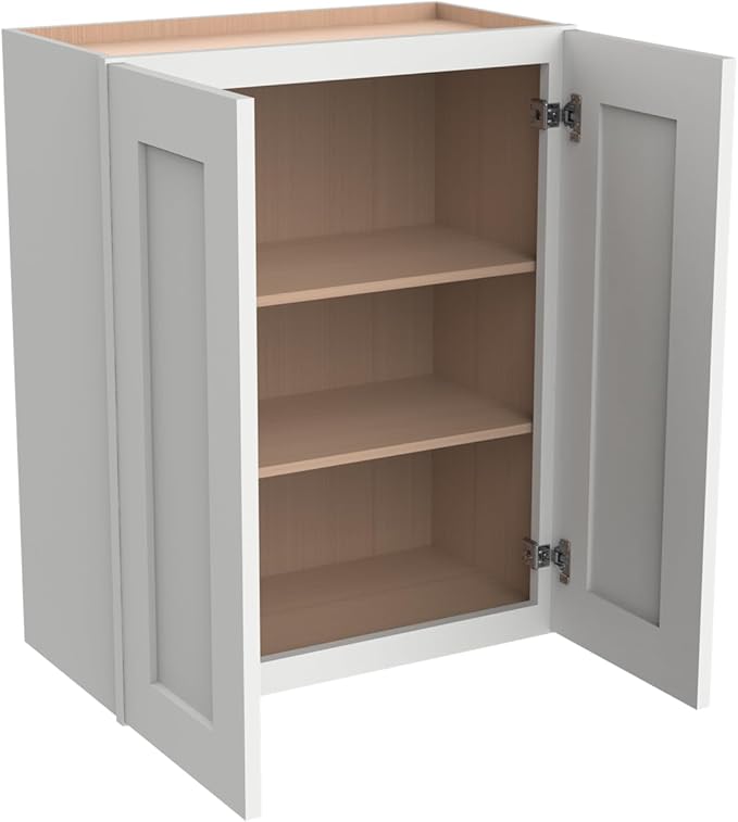 Wall-Mounted Cabinet – Solid Wood Shaker Style Medicine Cabinet with Adjustable Shelves & Soft-Close Doors for Bathroom, Kitchen, and Office Storage (Origami White, 30" W x 12" D x 42" H)
