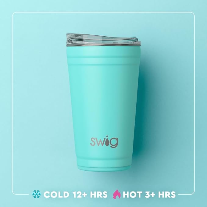 Swig Life 24oz Party Cup, Stackable Insulated Travel Coffee Tumbler with EZ Slider Lid, Cup Holder Friendly Travel, Stainless Steel 24 oz Tumbler, Reusable Mug (Rally Ready)