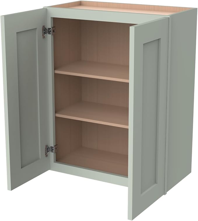 Wall-Mounted Cabinet – Solid Wood Shaker Style Medicine Cabinet with Adjustable Shelves & Soft-Close Doors for Bathroom, Kitchen, and Office Storage (Jade Green, 39" W x 12" D x 30" H)