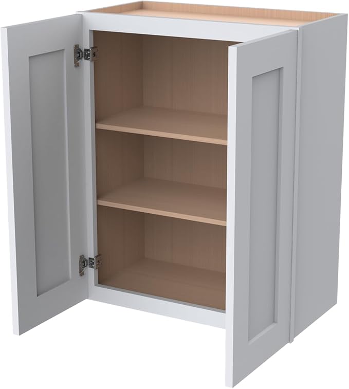 Wall-Mounted Cabinet – Solid Wood Shaker Style Medicine Cabinet with Adjustable Shelves & Soft-Close Doors for Bathroom, Kitchen, and Office Storage (White, 24" W x 12" D x 30" H)
