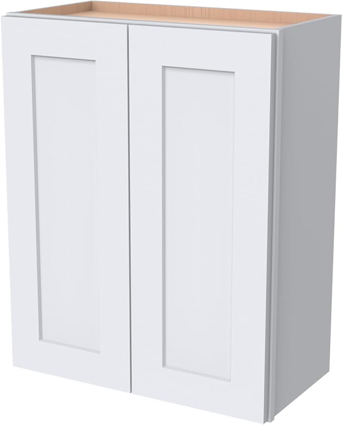 Wall-Mounted Cabinet – Solid Wood Shaker Style Medicine Cabinet with Adjustable Shelves & Soft-Close Doors for Bathroom, Kitchen, and Office Storage (White, 24" W x 12" D x 42" H)