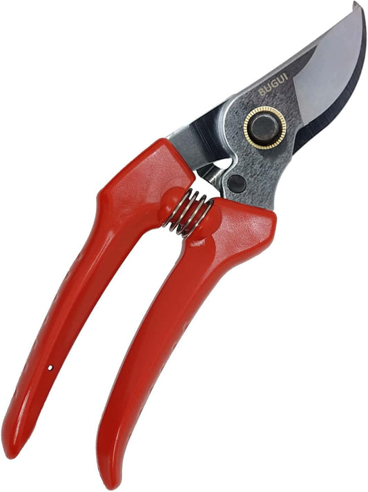 BUGUI Pruning Shears Garden Shears - Premium Alloy Steel Bypass Pruner, Precision-ground Blades, Heavy Duty Gardening Tools, 7" (H201)