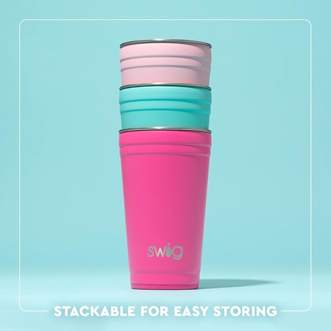 Swig Life 24oz Party Cup, Stackable Insulated Travel Coffee Tumbler with EZ Slider Lid, Cup Holder Friendly, Stainless Steel 24 oz Tumbler, Reusable Coffee Mug (Scoop There It Is)