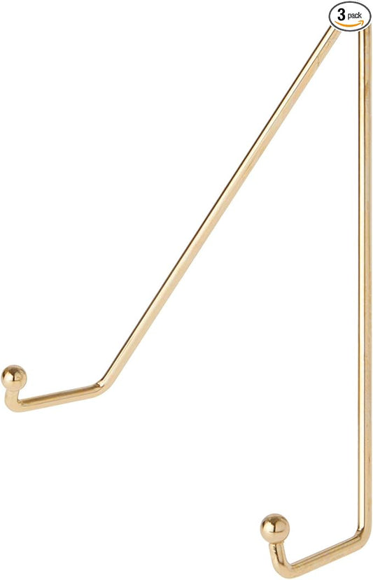 Bard's Shiny Gold-toned Wall Mountable Plate Hanger, 7.5" H x 6.25" W x 2.25" D (For Plates 8" - 10"), Pack of 3