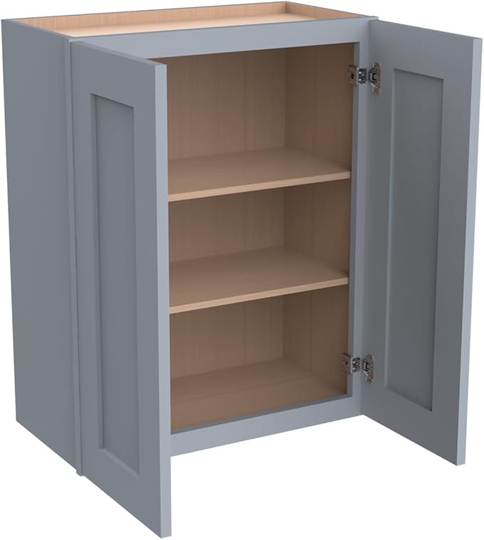 Wall-Mounted Cabinet – Solid Wood Shaker Style Medicine Cabinet with Adjustable Shelves & Soft-Close Doors for Bathroom, Kitchen, and Office Storage (Grey, 27" W x 12" D x 36" H)