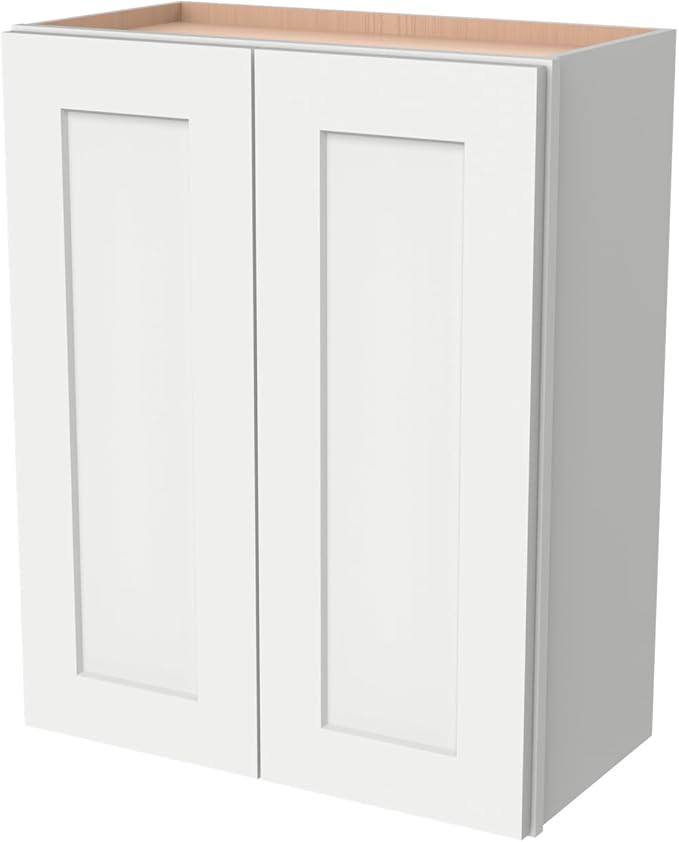 Wall-Mounted Cabinet – Solid Wood Shaker Style Medicine Cabinet with Adjustable Shelves & Soft-Close Doors for Bathroom, Kitchen, and Office Storage (Origami White, 27" W x 12" D x 42" H)