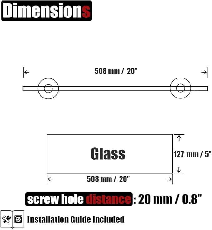 JQK Bathroom Glass Shelf, Tempered Glass Shower Storage 20 by 5 inches, 304 Stainless Steel Champagne Bronze Wall Mount, TGS101L20-CB