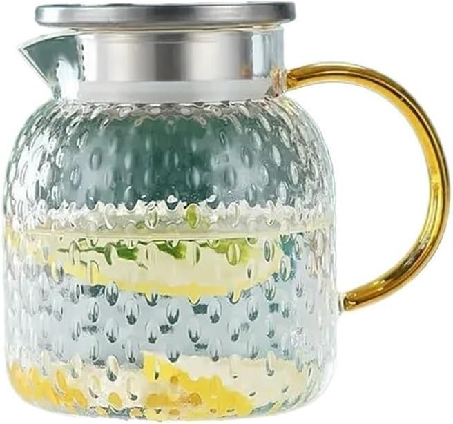 Cold kettle Glass Water Pitcher with Filter Lid and Pouring Spout Heat Resistant Glass Carafe for Hot Cold Beverages Homemade Ice Tea Bottle Water Pitcher Set for Hot/Cold Water(1.8L)