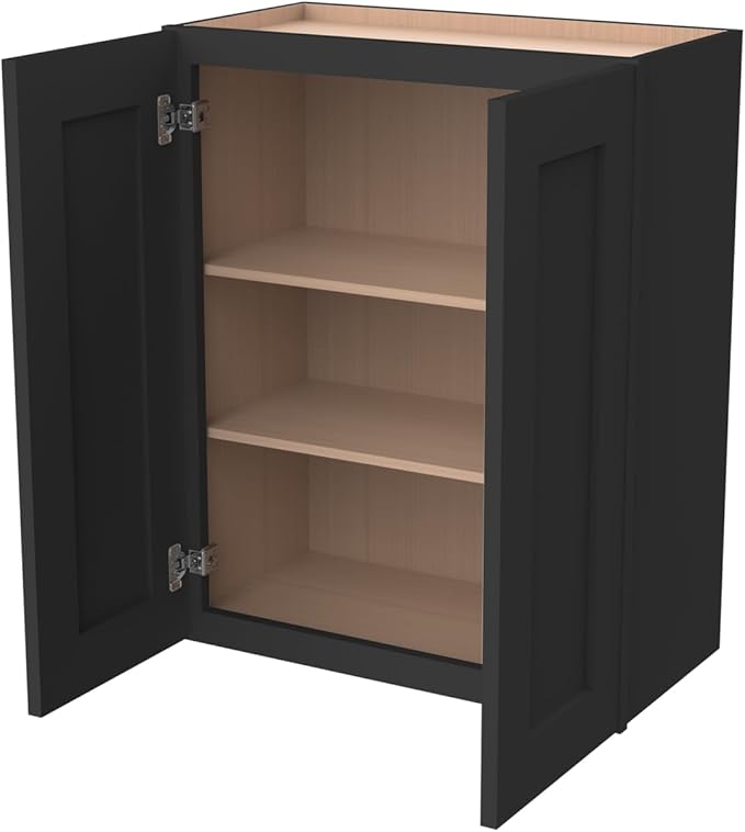 Wall-Mounted Cabinet – Solid Wood Shaker Style Medicine Cabinet with Adjustable Shelves & Soft-Close Doors for Bathroom, Kitchen, and Office Storage (Charcoal Black, 30" W x 12" D x 36" H)