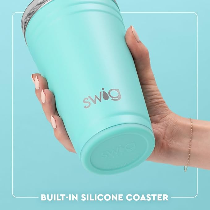 Swig Life 24oz Party Cup, Stackable Insulated Travel Coffee Tumbler with EZ Slider Lid, Cup Holder Friendly, Stainless Steel 24 oz Tumbler, Reusable Coffee Mug (Mahjong)