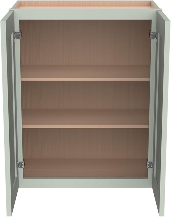 Wall-Mounted Cabinet – Solid Wood Shaker Style Medicine Cabinet with Adjustable Shelves & Soft-Close Doors for Bathroom, Kitchen, and Office Storage (Jade Green, 36" W x 12" D x 30" H)