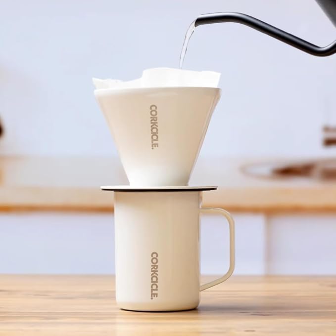 Corkcicle Pour Over - Pour Over Coffee Maker for Your Home - Insulated Stainless Steel - BPA Free - Easy to Clean - Non-Slip Silicone Base - Fits Any Mug - Tool for a Home Barista - Oat Milk