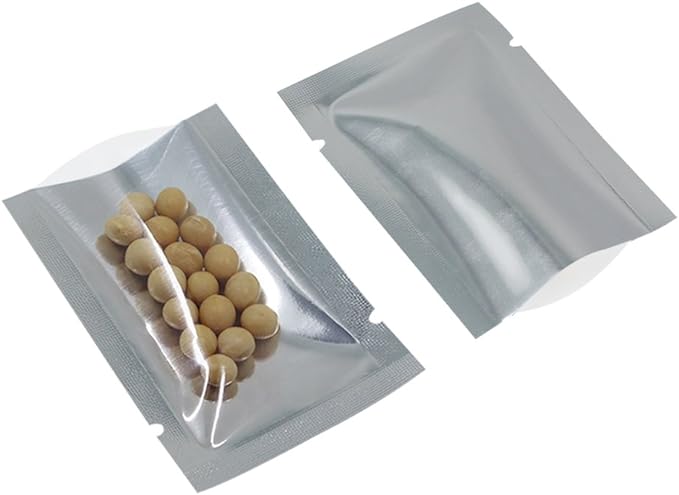 Silver Aluminum Foil Pouch Heat Seal Window Plastic Open Top Flat Vacuum Packaging Mylar Bag Food Small Sample Mylar Storage (500, 1.9x2.7 inch)