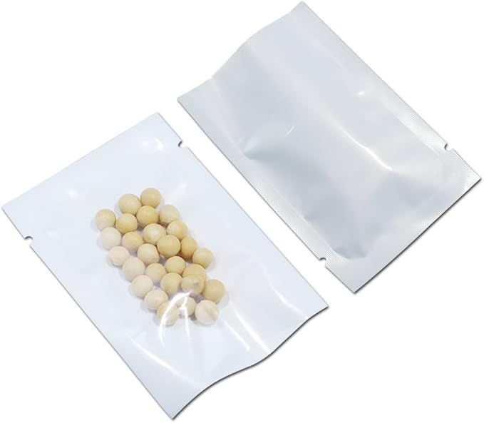 PABCK 1000Pcs 3.9x5.9 inch (Usable Size 3.5x5.7 inch) White Front Clear Open Top 2.8mil Plastic Vacuum Pouch Heat Sealable Bags for Food Storage Packets Mini Sample with Tear Notches