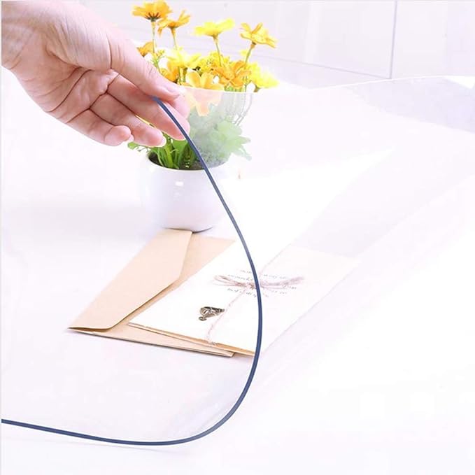NECAUX Custom 56 x 100 Inch Clear Table Cover Protector, 1.5mm Thick Wood Grain Transparent Table Pad Non-Slip Tablecloth Plastic Protective Pad for Dining Room Table Conference Table Meeting Table