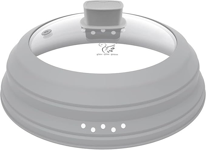 Microwave Splatter Cover Glass Cover Guard Lid with Collapsible Silicone for Food Pot Plate Cover 11.8 inch Light Grey