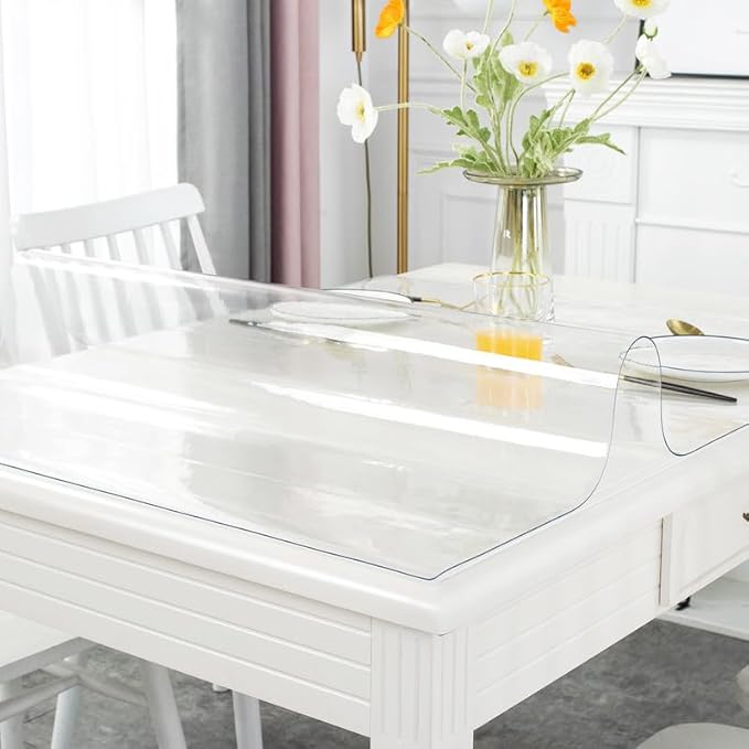 Warmstar Clear Table Cover Protector 16 x 48 Inch,1.5mm Thick Plastic Table Cover Rectangle,PVC Clear Table Protector,Desk Protector Mat for Kitchen, Dresser, Writing Desk，Dining Room Table