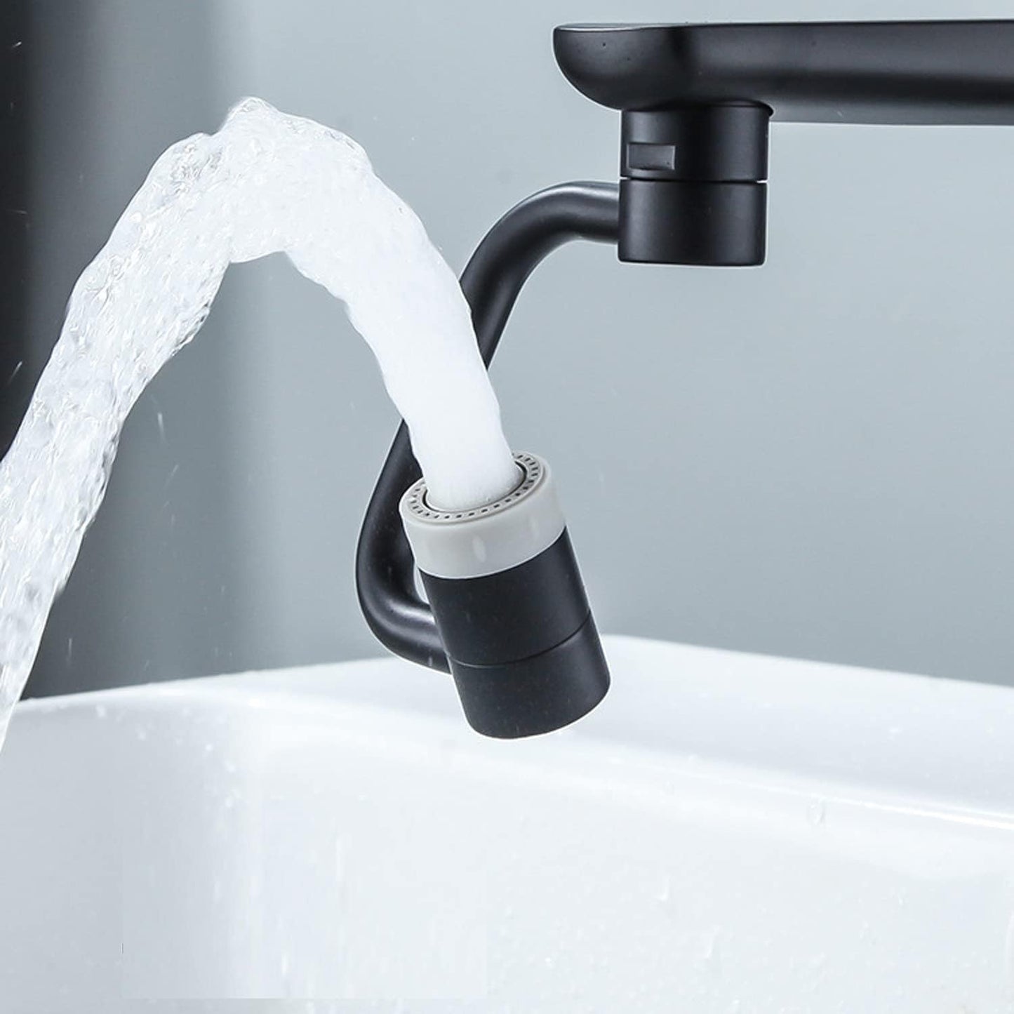 LikeHome 2 Packs Matte Black Rotating Faucet Extender Aerator, Solid Brass, Chrome Finish, Dual-Function 2-Flow Sprayer, 1080 Swivel, Easy to Install, WaterSense, NSF 61