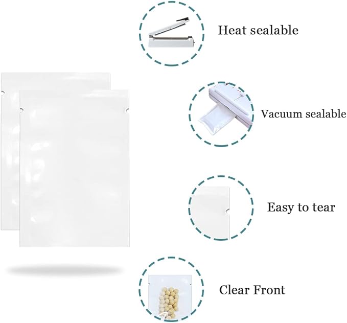 PABCK 2000 Pcs 2.4x3.5 inch (Usable Size 2x3.1 inch) White Front Clear Open Top 2.8mil Plastic Vacuum Pouch Heat Sealable Bags for Food Storage Packets Mini Sample with Tear Notches