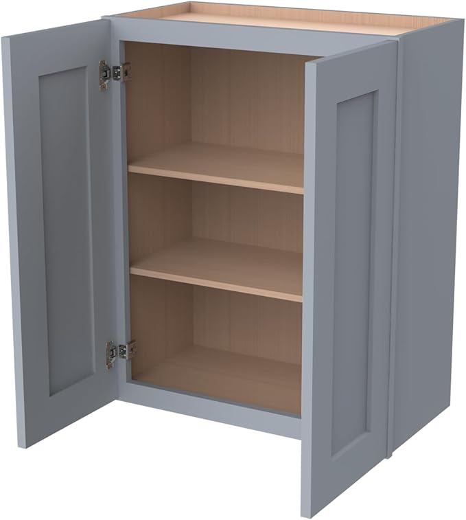 Wall-Mounted Cabinet – Solid Wood Shaker Style Medicine Cabinet with Adjustable Shelves & Soft-Close Doors for Bathroom, Kitchen, and Office Storage (Grey, 36" W x 12" D x 42" H)